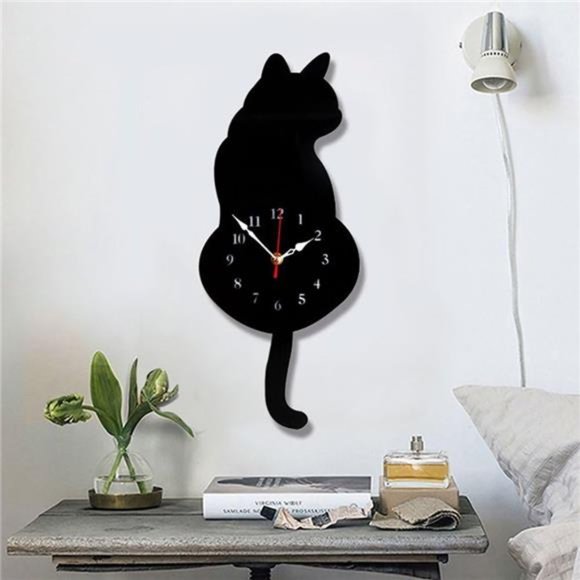 Wall Decor | Wall Clock Creative Diy Cat Acrylic Wall Clock With Swing ...
